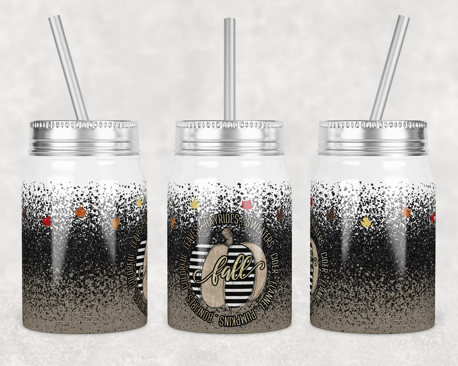 17 oz Mason Jar Tumbler Sublimation Design Template Fall Burlap Glitter Pumpkin Design Instant