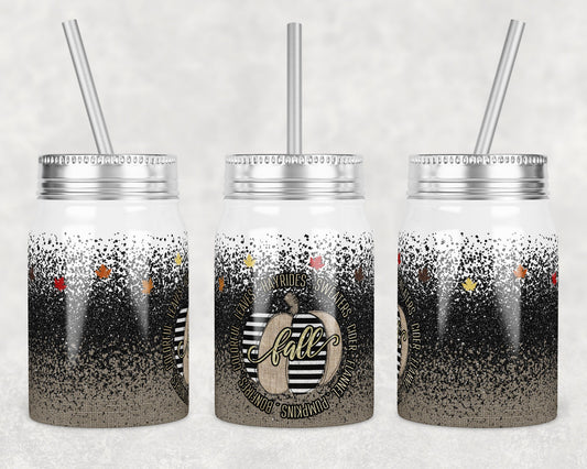 17 oz Mason Jar Tumbler Sublimation Design Template Fall Burlap Glitter Pumpkin Design Instant