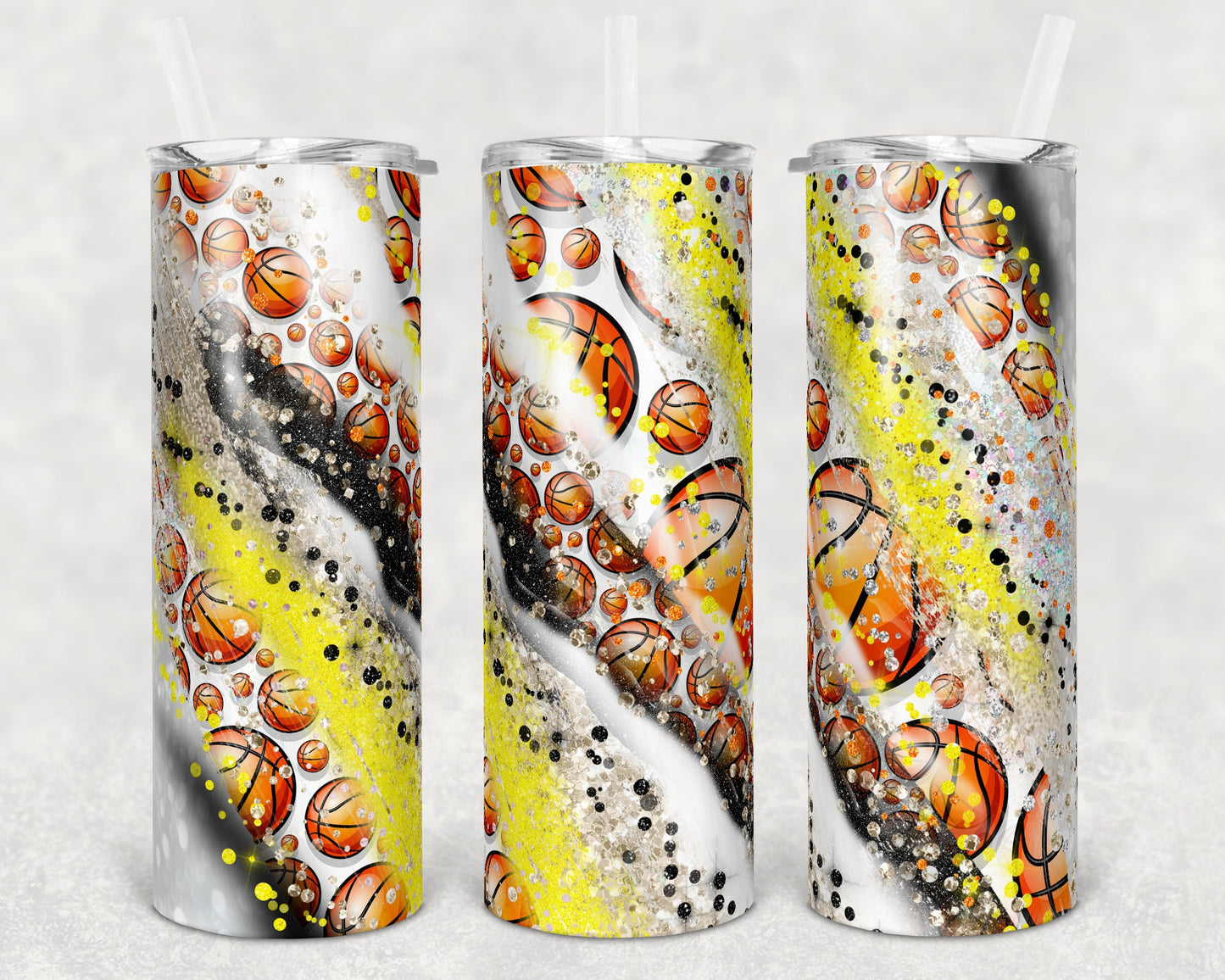 20 oz Skinny Tumbler Sublimation Template Milky Way Glitter Spo Basketball Straight Warped Design