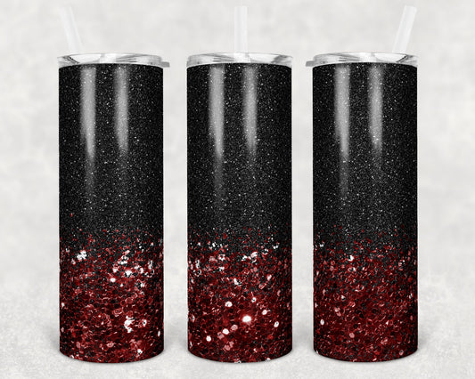 20 oz Skinny Tumbler Sublimation Design Glitter Maroon Black Straight and Warped Design