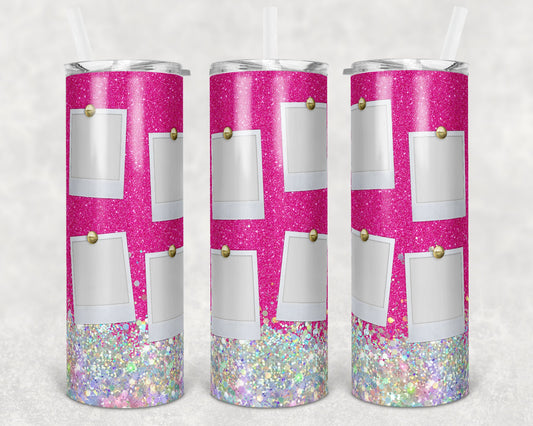 20 oz Skinny Tumbler Picture Frame Magenta Pink Glitter 8 photos photo Sublimation Design