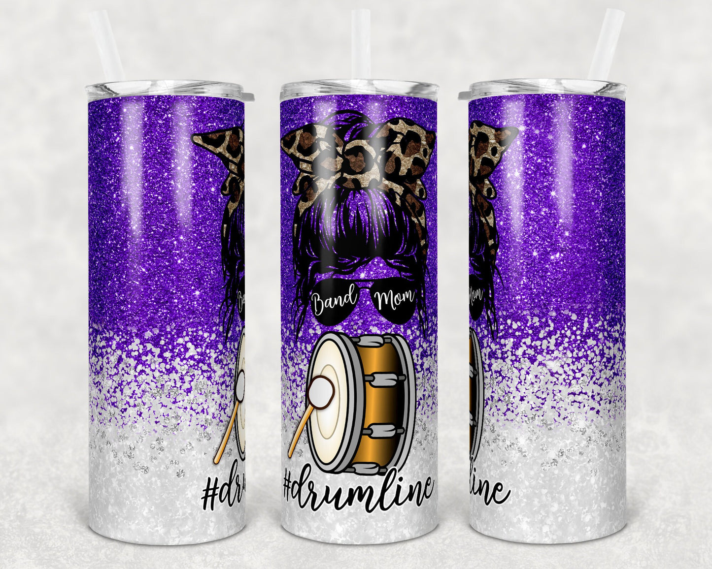 20 oz Skinny Tumbler Band Mom Glitter Music Drum Line Sublimation Design Template Design