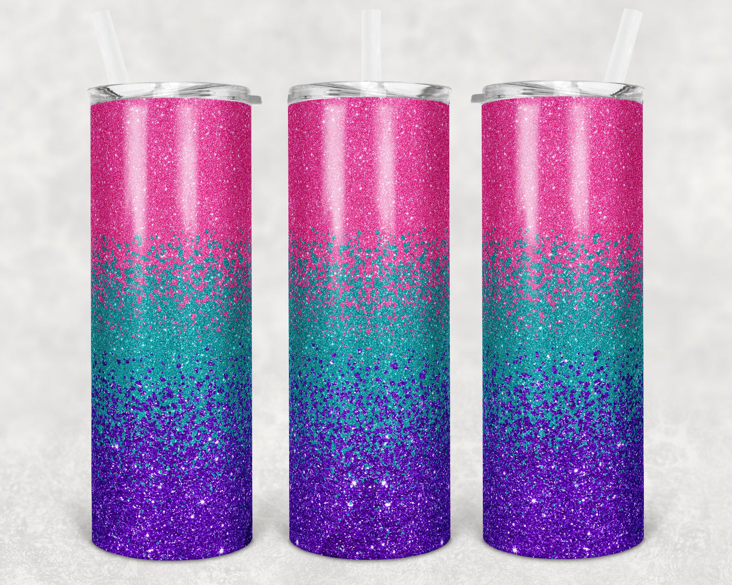 20 oz Skinny Tumbler Sublimation Design Template Glitter Ombre Pink Teal Purple Sunrise Straight Warped Design