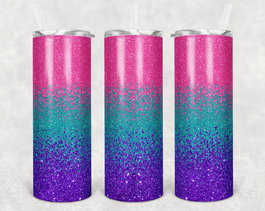 20 oz Skinny Tumbler Sublimation Design Template Glitter Ombre Pink Teal Purple Sunrise Straight Warped Design