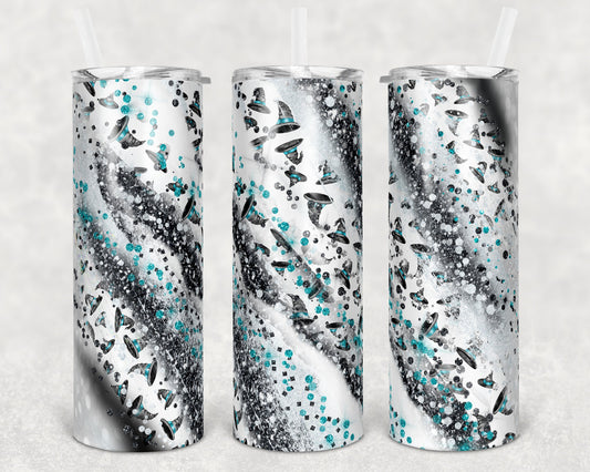 20 oz Skinny Tumbler Sublimation Design Template Glitter Milky way Halloween Teal Witch Straight Warped Design