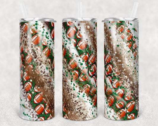 20 oz Skinny Tumbler Sublimation Template Milky Way Glitter Spo Football Straight Warped Design