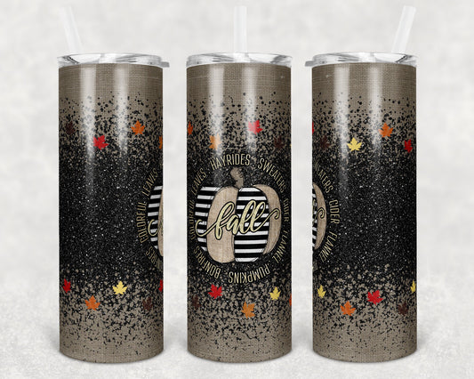 20 oz Skinny Tumbler Sublimation Design Template Glitter Ombre Burlap Fall Leaves Fall Bonfires Straight Warped Design