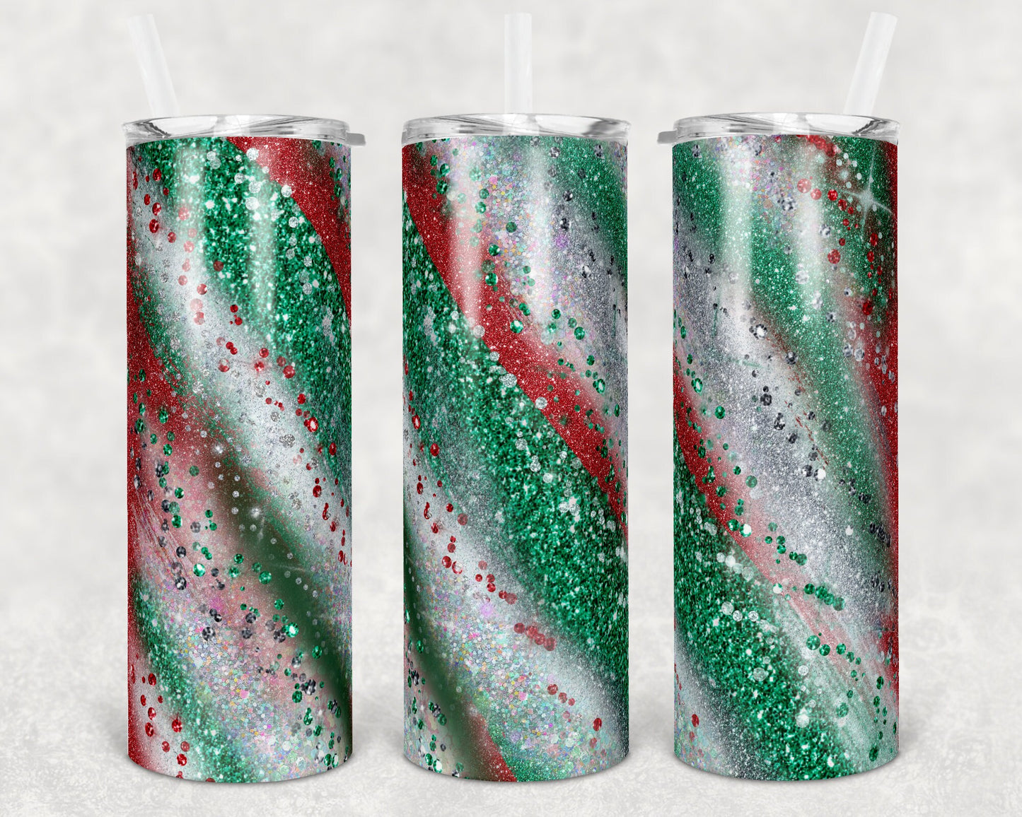 20 oz Skinny Tumbler Sublimation Design Template Glitter Milky way Red Green Christmas Colors Straight Warped Design