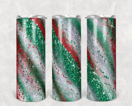 20 oz Skinny Tumbler Sublimation Design Template Glitter Milky way Red Green Christmas Colors Straight Warped Design