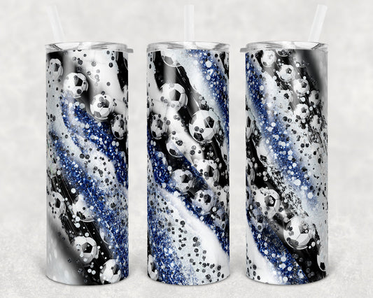 20 oz Skinny Tumbler Sublimation Template Milky Way Glitter Soccer Straight Warped Design