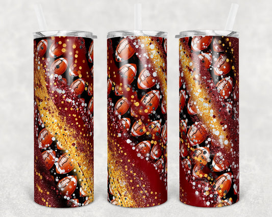 20 oz Skinny Tumbler Sublimation Template Milky Way Football Maroon Gold Straight Warped Design