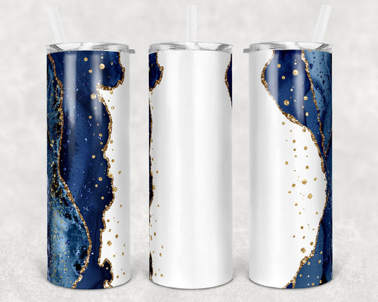 20 oz Skinny Tumbler Glitter Agate Navy Gold Sublimation Design Print Transfer