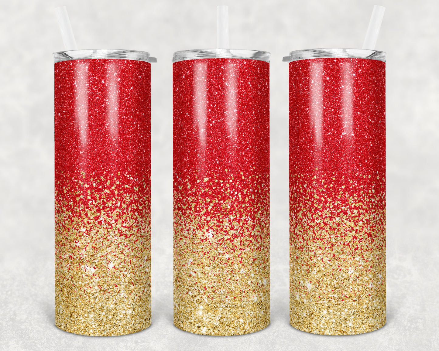 20 oz Skinny Tumbler Sublimation Design Template Glitter Ombre Red Gold Straight Warped Design