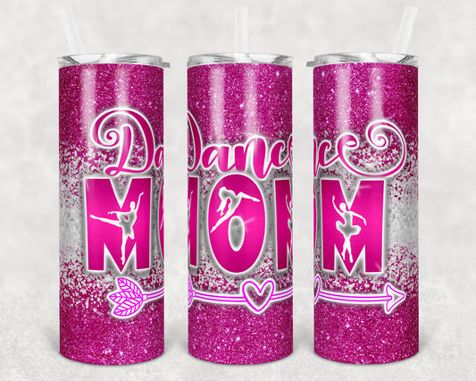 20 oz Skinny Tumbler Cheer Hot Pink Glitter Dance Mom Dancing Sublimation Design