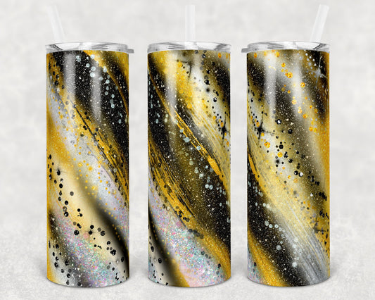 20 oz Skinny Tumbler Sublimation Template Agate Milky Way Glitter Gold Yellow Black Straight and Warped Design tumblers