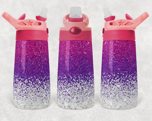 Kids colored flip top water bottles Sublimation Design Template Glitter Confetti Pink Purple