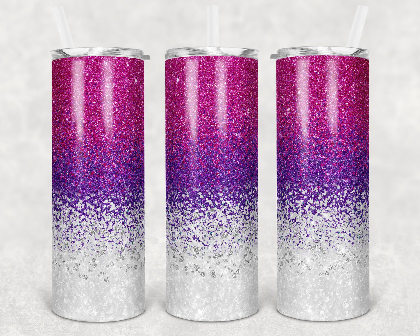 20 oz Skinny Tumbler Sublimation Design Template Glitter Ombre White Pink Purple Straight Warped Design