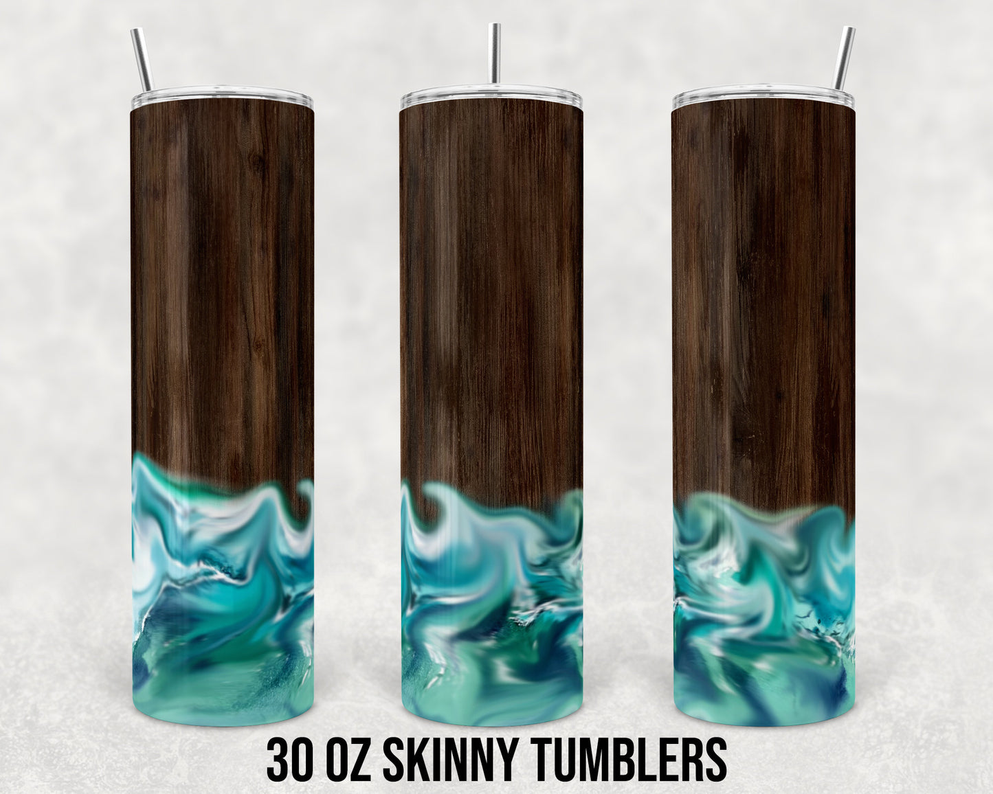 30 oz Skinny Tumbler Sublimation Design Template Faux Wave Beach Wood Straight and Warped