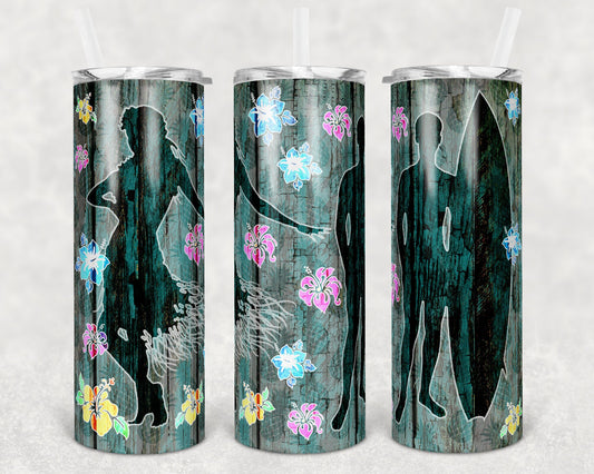 20 oz Skinny Tumbler Sublimation Design Template Hawaiian Surfer silhoette Surfers faux wood Luau