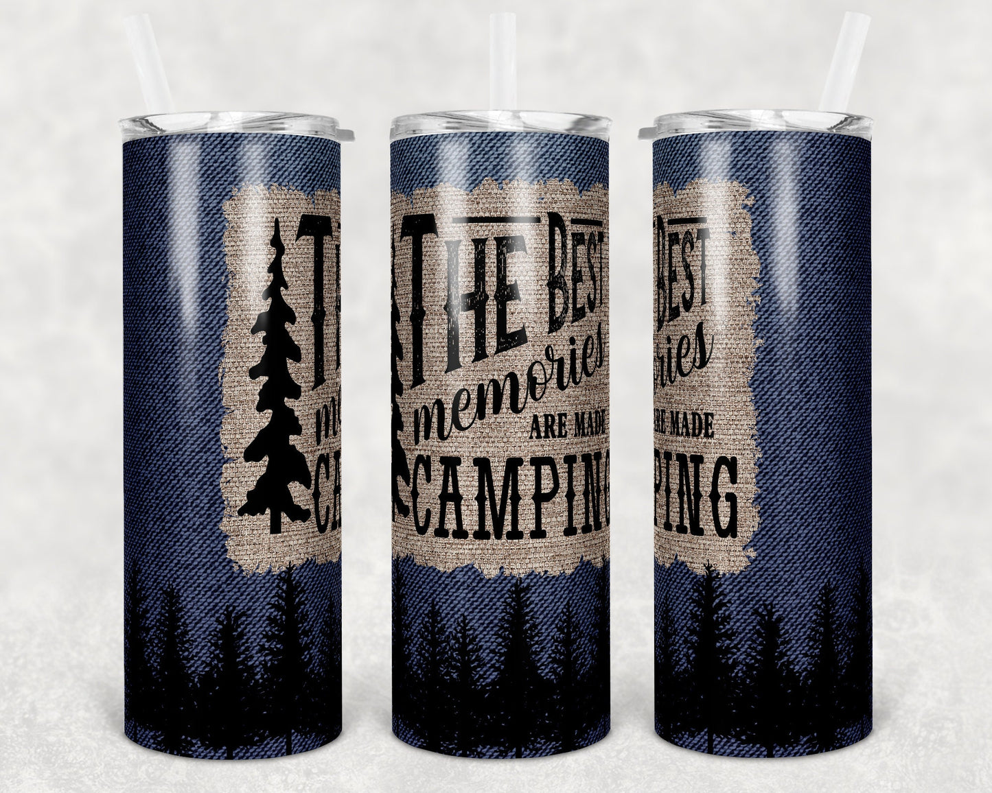 20 oz Skinny Tumbler Sublimation Design Template Best Memories Camping Denim Design
