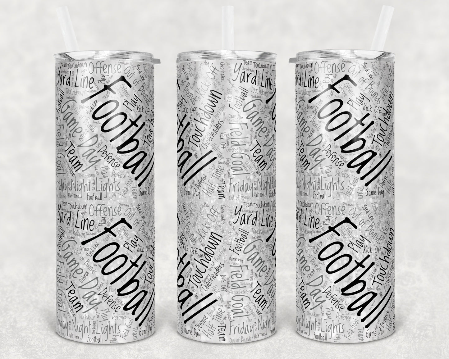 20 oz Skinny Tumbler Football Word art Sparkly background Sublimation Design Template Design