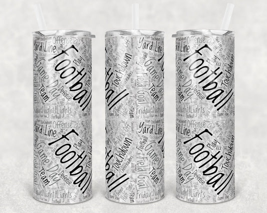 20 oz Skinny Tumbler Football Word art Sparkly background Sublimation Design Template Design