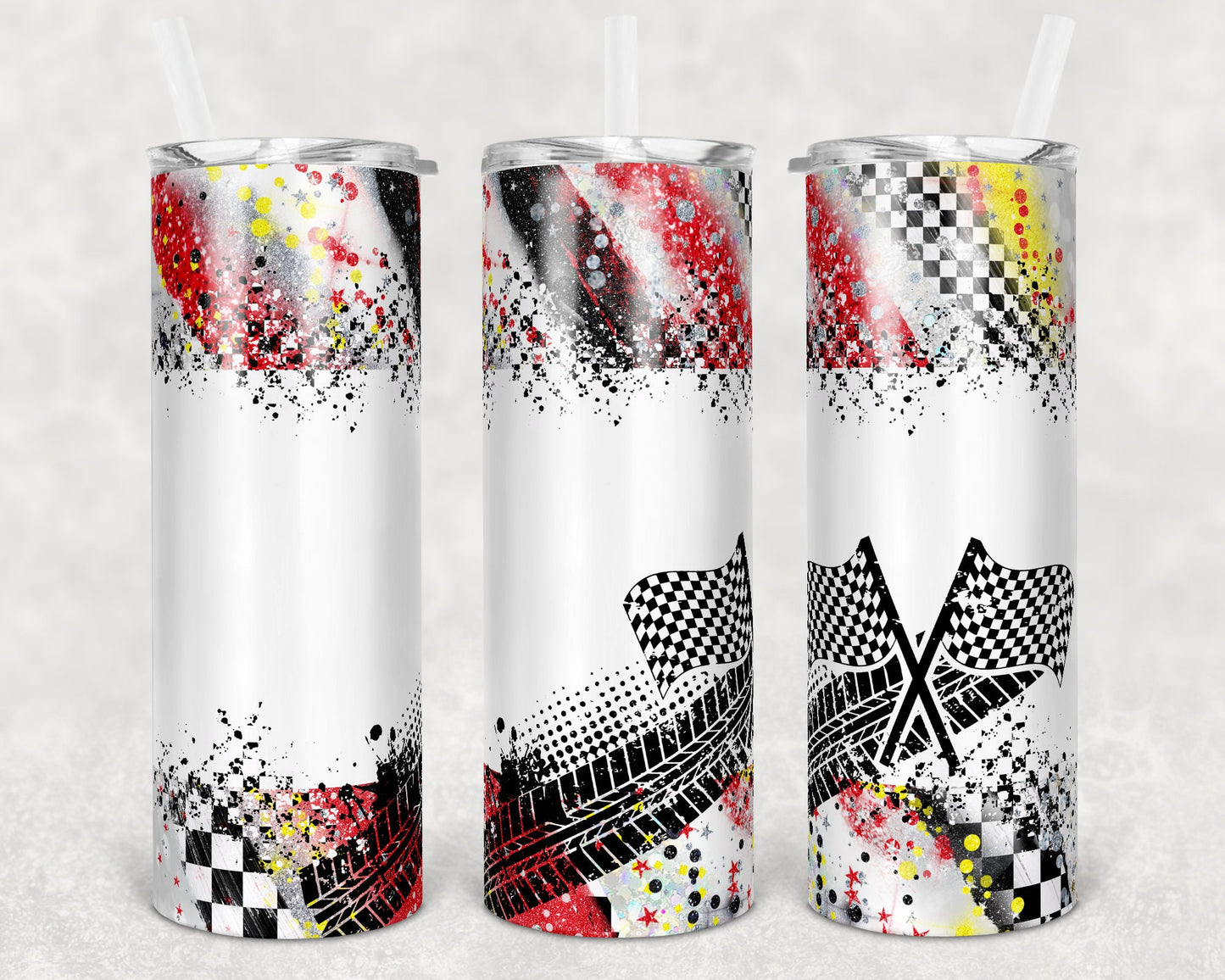 20 oz Skinny Tumbler Sublimation Design Racing Race Milky way Red Yellow Black Gray Tumbler