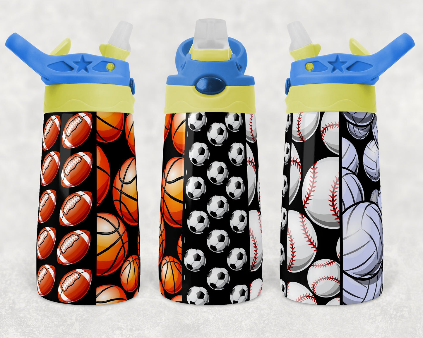 Kids water bottles Sublimation Design Template Spo Multiple Sport Design STRAIGHT and Warped