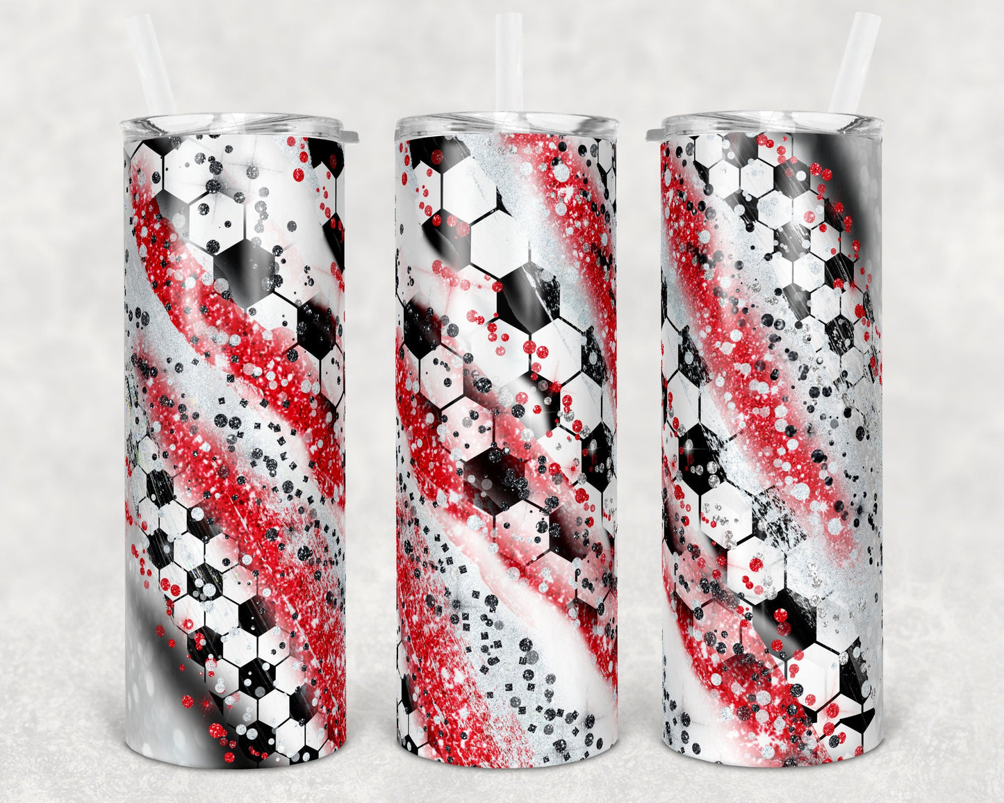 20 oz Skinny Tumbler Sublimation Template Milky Way Red Glitter Spo Soccer Straight Warped Design