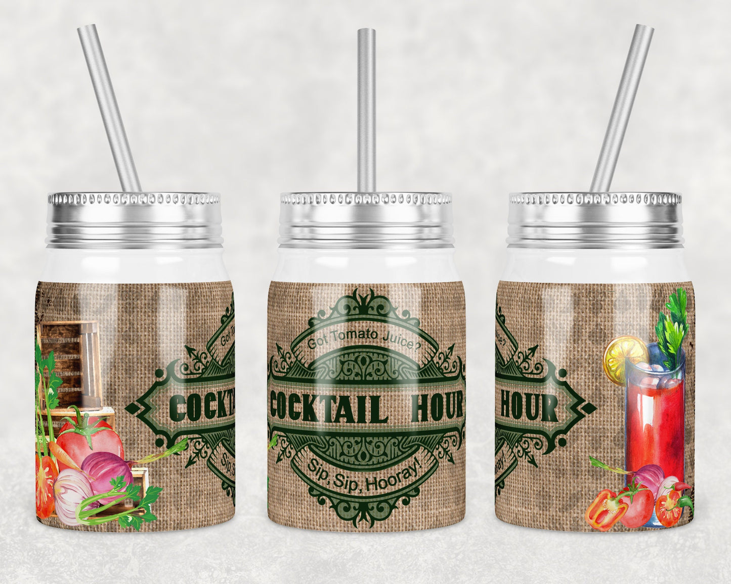 17 oz Mason Jar Tumbler Sublimation Design Template Cocktail Bloody Mary Design Instant