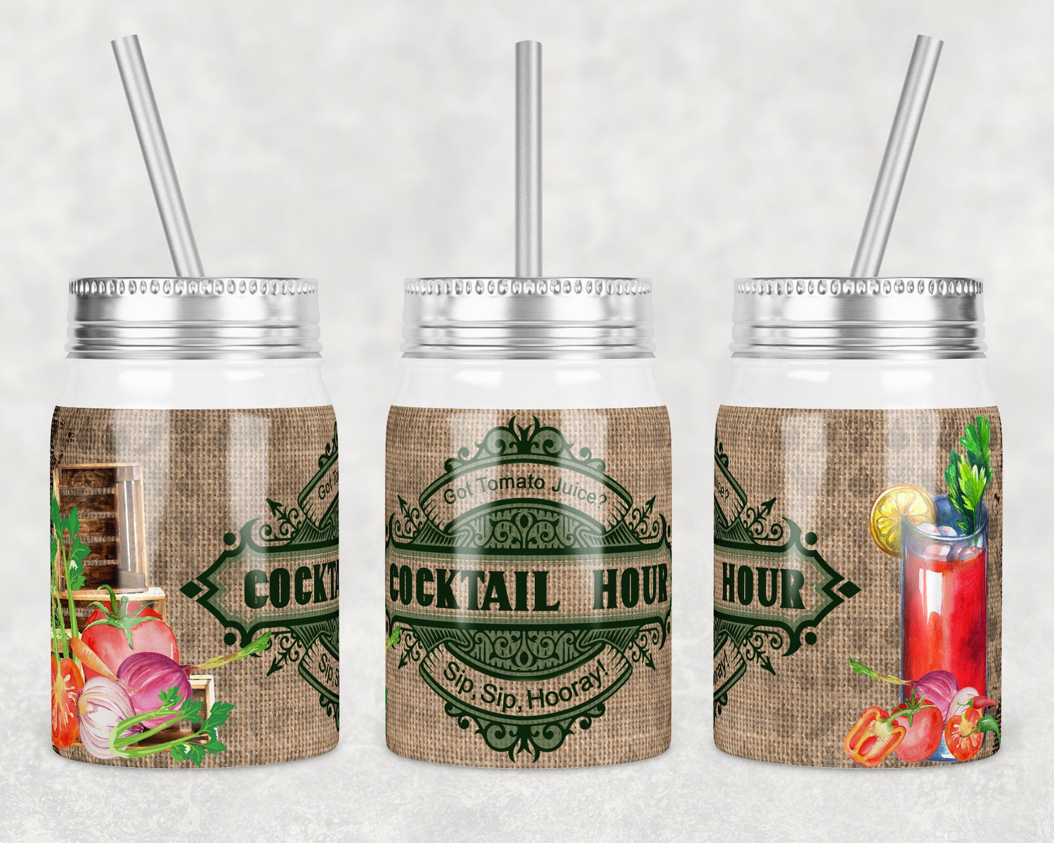 17 oz Mason Jar Tumbler Sublimation Design Template Cocktail Bloody Mary Design Instant