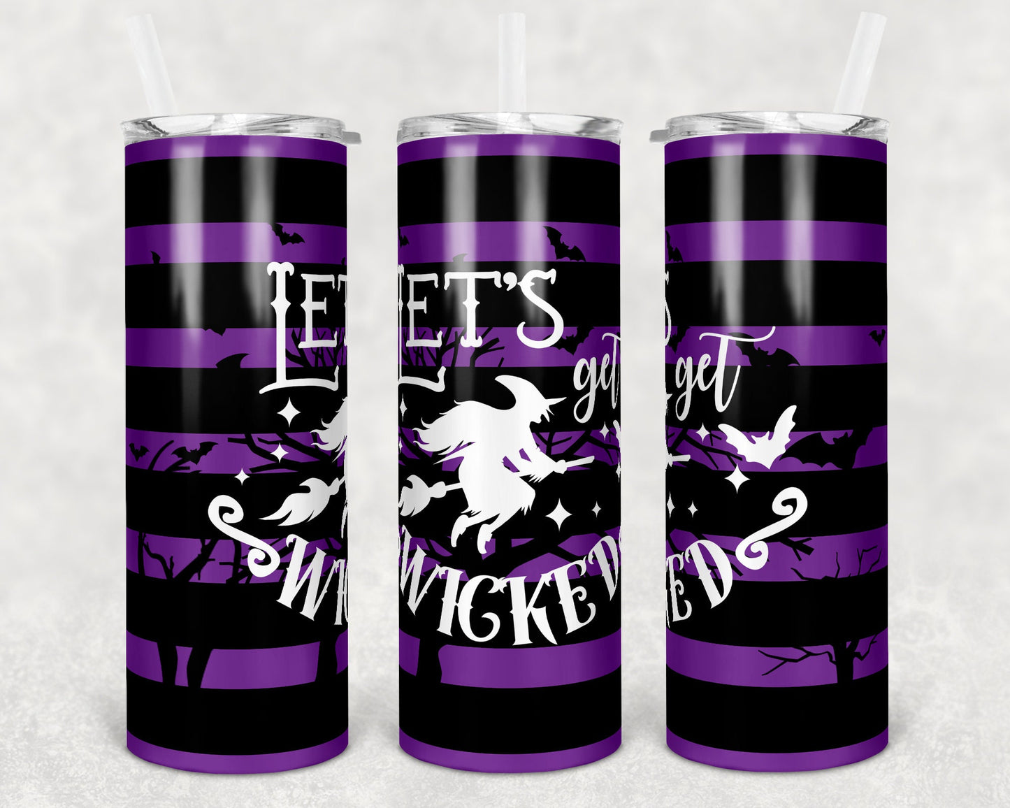 20 oz Skinny Tumbler Sublimation Design Striped Halloween Design Lets get wicked