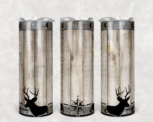20 oz Skinny Tumbler Sublimation Deer Wood Barrel Design Template Straight Warped