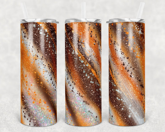 20 oz Skinny Tumbler Sublimation Template Agate Milky Way Orange Brown Straight and Warped Design