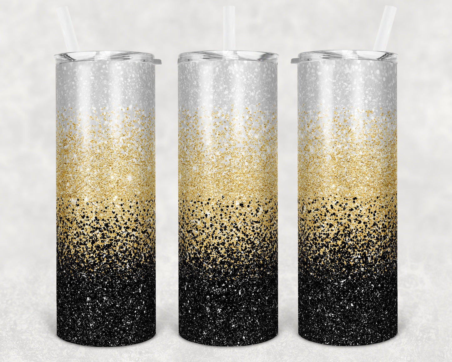 20 oz Skinny Tumbler Sublimation Design Template Glitter Ombre Fall Black Gold White Straight Warped Design