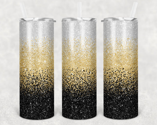 20 oz Skinny Tumbler Sublimation Design Template Glitter Ombre Fall Black Gold White Straight Warped Design