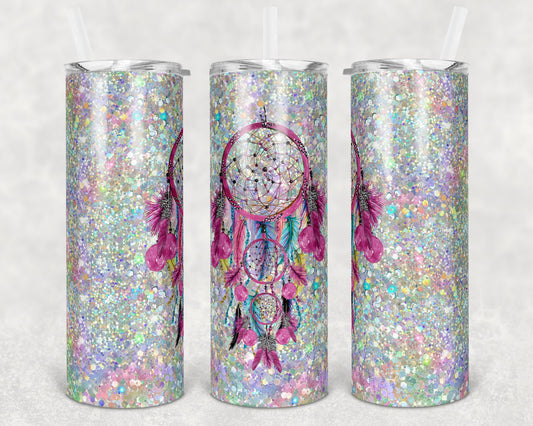 20 oz Skinny Tumbler Holo Dream Catcher Centered and to the Left to Add your Personalization Sublimation