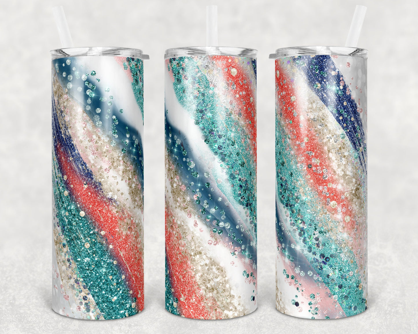 20 oz Skinny Tumbler Sublimation Template Agate Milky Way navy coral champagne pink Straight Warped Design