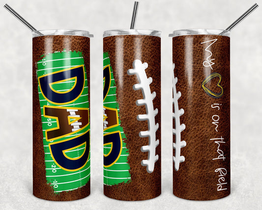 20 oz Skinny Tumbler Football Dad Heart on Field Leather Navy Gold Sublimation Design Template Design