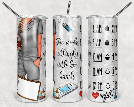 20 oz Skinny Tumbler Sublimation Design Template Glitter Nurse Scrub Top Water Measurement Inst blonde