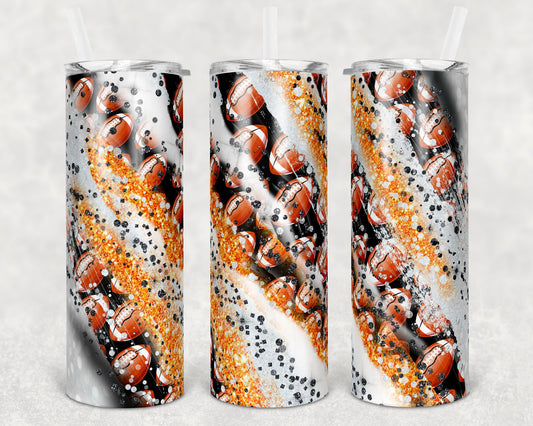 20 oz Skinny Tumbler Sublimation Template Milky Way Glitter Football Straight Warped Design