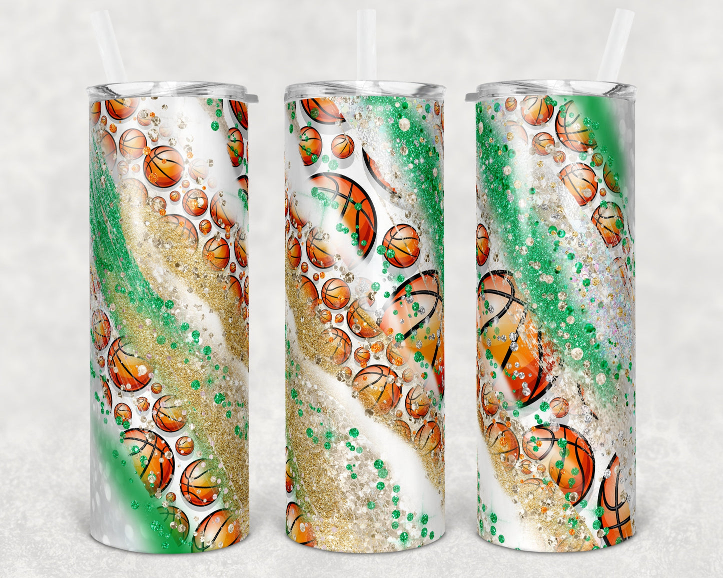 20 oz Skinny Tumbler Sublimation Template Milky Way Glitter Spo Basketball Straight Warped Design