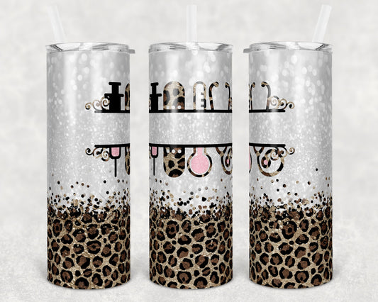 20 oz Skinny Tumbler Rainbow Leopard Glitter Nurse Monogram Tumbler Sublimation Design