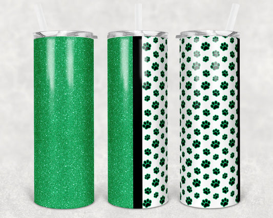 20 oz Skinny Tumbler Sublimation Template Green Glitter Paw Straight and Warped Design