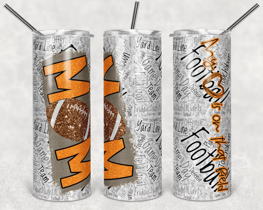20 oz Skinny Tumbler Football Mom Orange Sublimation Design Template Design