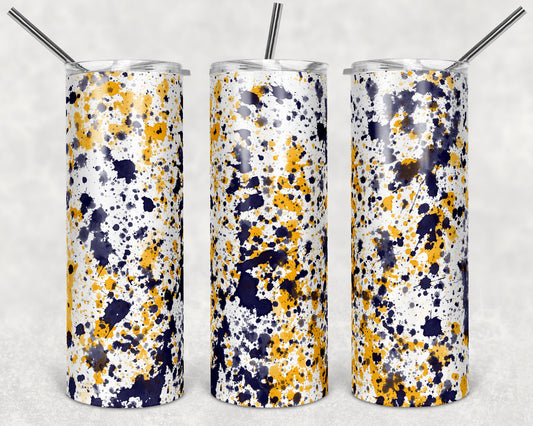 20 oz Skinny Tumbler Sublimation Design Template Navy Yellow White Power Wash Add School Logo Straight Warped Design