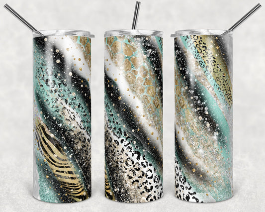 20 oz Skinny Tumbler Sublimation Template Agate Milky Way mint Safari Animal Print Straight and Warped Design