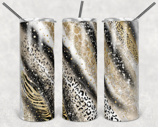 20 oz Skinny Tumbler Sublimation Template Agate Milky Way Tan Cream Safari Animal Print Straight and Warped Design