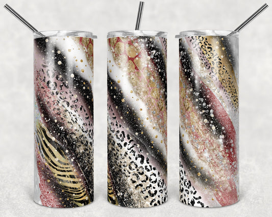 20 oz Skinny Tumbler Sublimation Template Agate Milky Way Rose Gold Safari Animal Print Straight and Warped Design