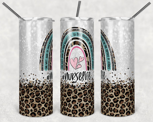 20 oz Skinny Tumbler Rainbow Leopard Glitter Nurse Life rainbow service of others Tumbler Sublimation Design